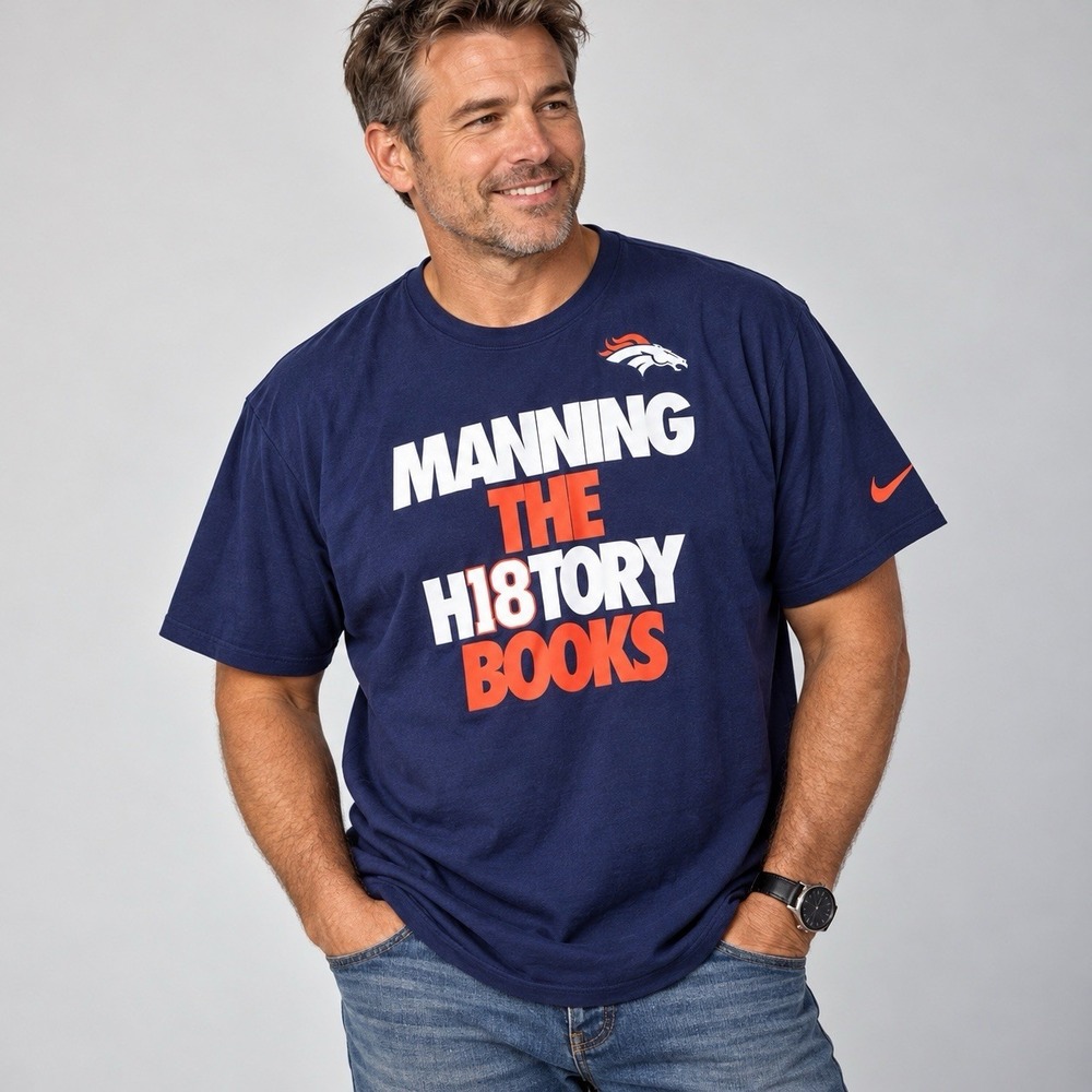 Nike Peyton Manning Denver Broncos 2XL T Shirt H18tory Books NFL 2015 Football